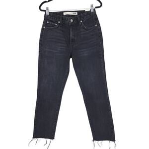 Lovers + Friends Black Wash High Rise Straight Leg Raw Hem Jeans Size 26